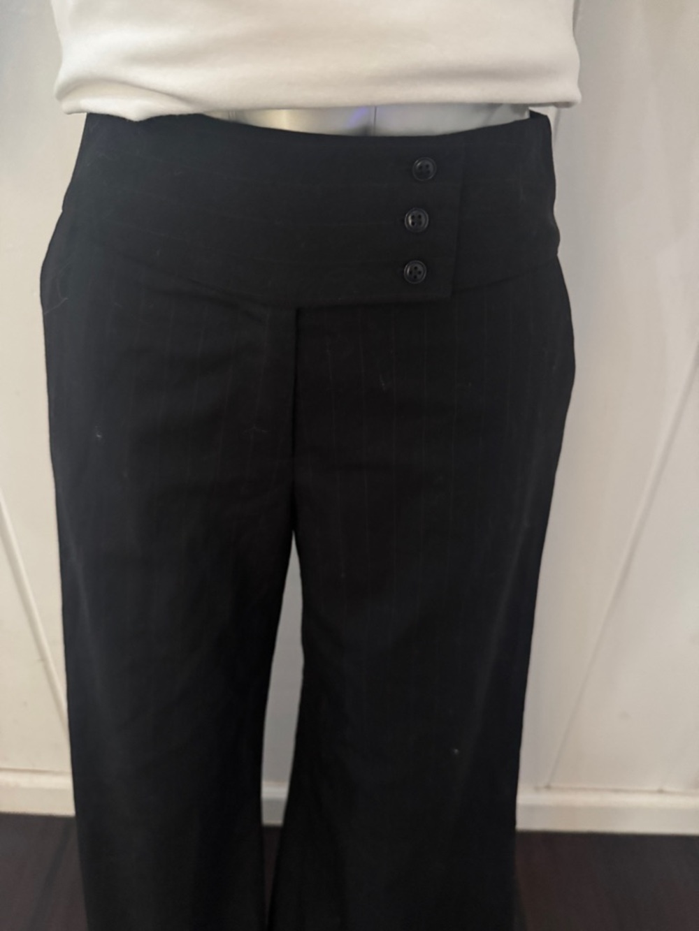 High-Waist Black Pinstripe Dress Trousers
